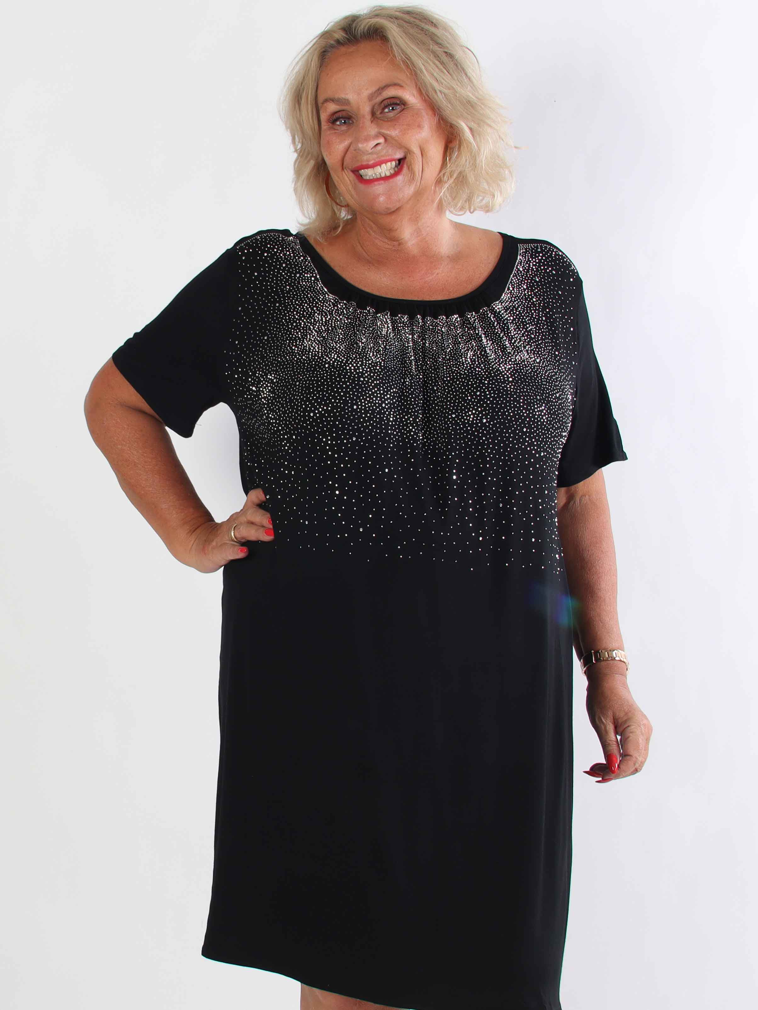 Miravi Sparkle - Løs plus size kjole i elastisk stof med similisten